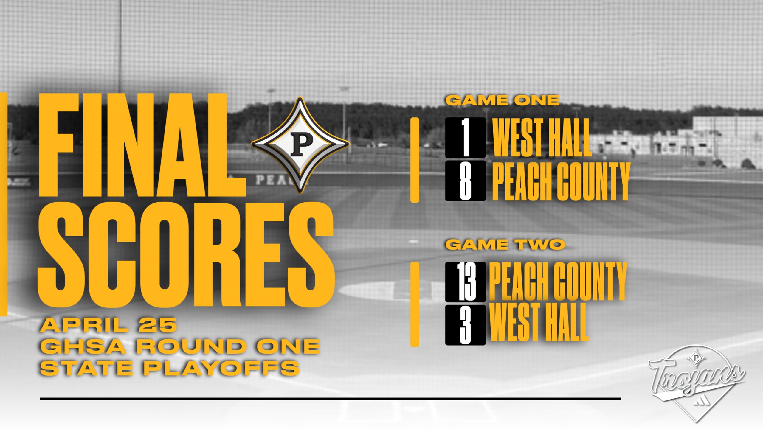 Peach Baseball sweeps West Hall in Round One 8-1 and 13-3 to advance to Round Two