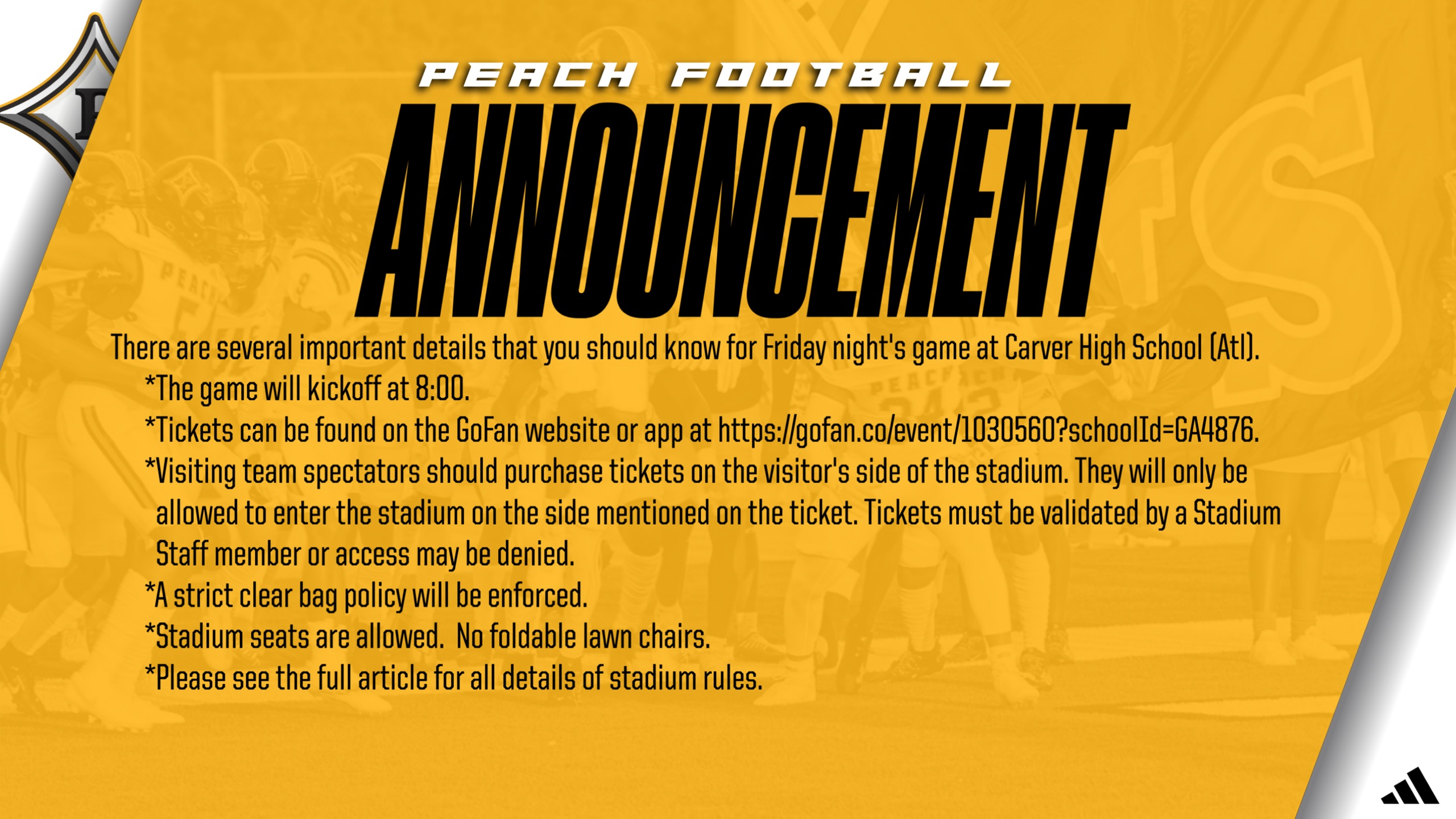 IMPORTANT INFORMATION:  Peach County @ Carver (Atl)